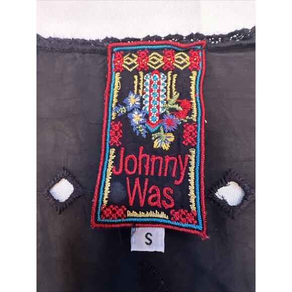 Johnny Was Embroidered Blouse Womens Small Black Eyelet Bohemian Whimsical - Picture 3 of 14